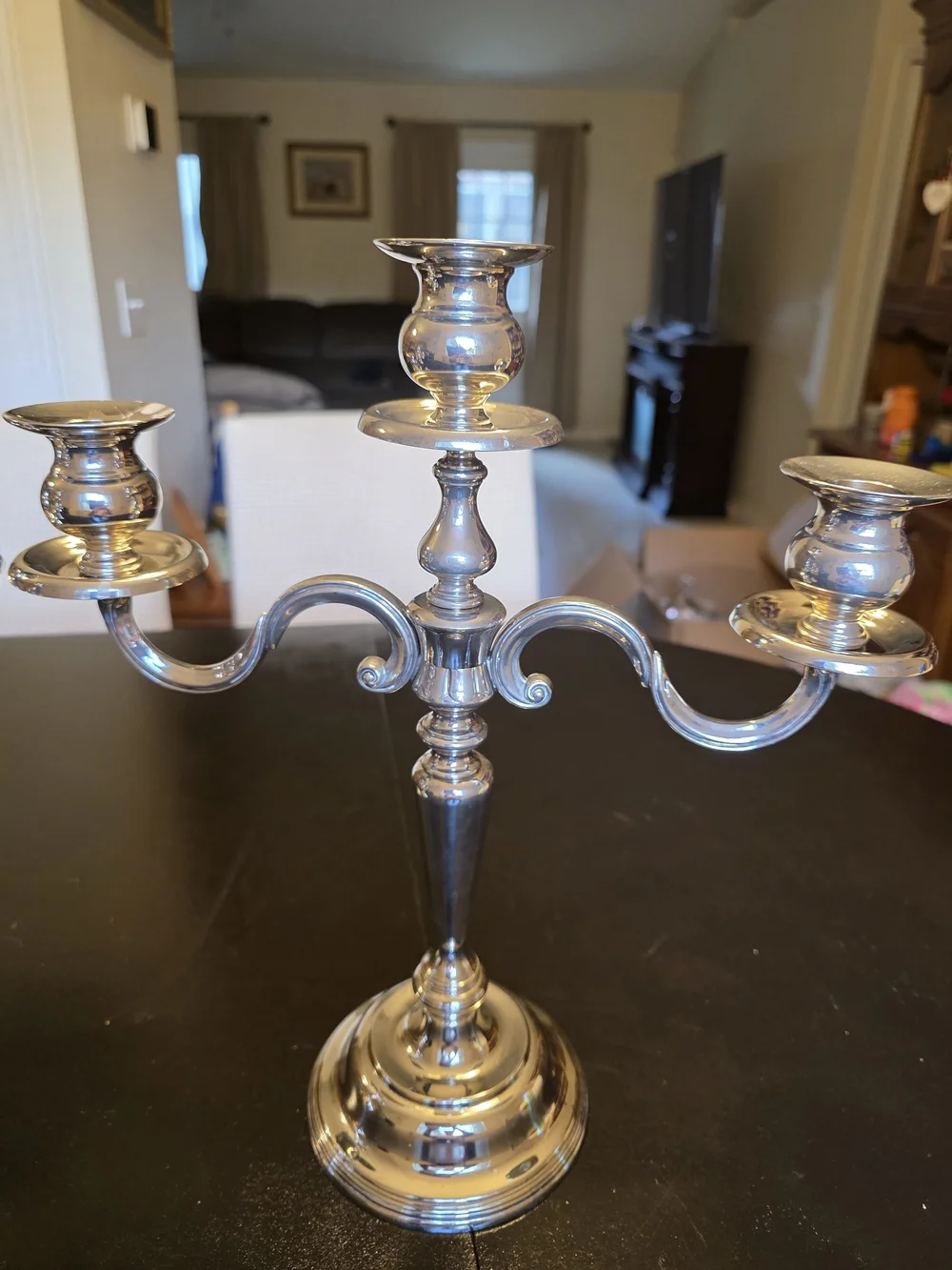 Source Unknown Silver Three-Arm Candelabra Pair